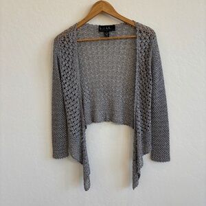 Nicole Miller  Crochet Bolero Shrug – Grey/ silver Open Knit  Cardigan, Size XS